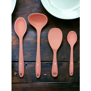 Sert Uçlu Isıya Dayanıklı Yanmaz Yapışmaz Silikon Kaşık Seti 4 Parça 28 cm - 22 cm - 20 cm Kaşık 28 cm Kepçe
