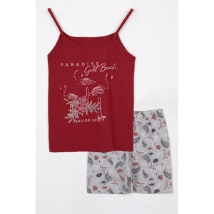 Ip Askılı Şortlu Bordo Kadın Pijama Takımı