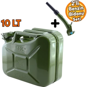 Metal Dayanıklı Benzin Akaryakıt Mazot Taşıma Doldurma Depolama Bidon Bidonu + Aktarma Borusu 10 Lt