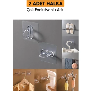 2 Adet Yapışkanlı Kanca,yuvarlak Halka Askı Çok Fonksiyonlu Asma Aparatı