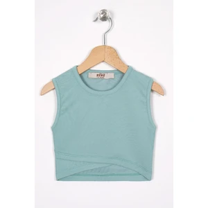 Bisiklet Yaka Sıfır Kol Capraz Bel Detaylı Cagla Yesıl Renk Kız Cocuk Tshırt