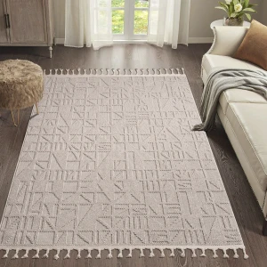 Saraz Halı BUKLE11883 Bej Yumuşak Dokulu Halı Kilim Salon Mutfak Koridor Kesme Yolluk Dokuma Makine Halısı