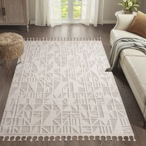 Saraz Halı BUKLE11883 Beyaz Yumuşak Dokulu Halı Kilim Salon Mutfak Koridor Kesme Yolluk Dokuma Makine Halısı