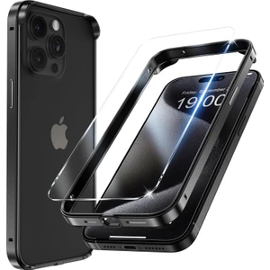 iPhone 14 Pro Max Kılıf Metal Bumper Land Kapak + Nano Ekran Koruyucu