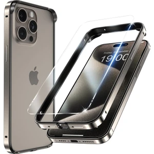 iPhone 14 Pro Max Kılıf Metal Bumper Land Kapak + Nano Ekran Koruyucu