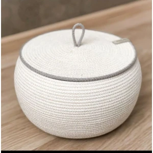 Karelim Home Çok Amaçlı Dekoratif Organizer Jüt Ip Ekru Kapaklı Sepet 25X15