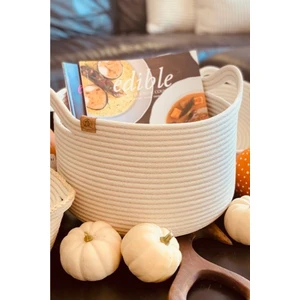 Karelim Home Çok Amaçlı Dekoratif Organizer Jüt Ip Beyaz Sepet 25X20