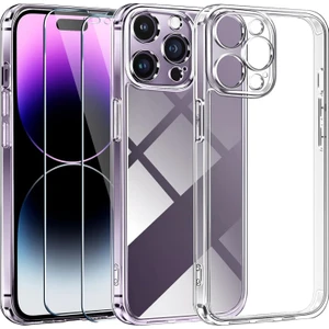 iPhone 14 Pro Kamera Koruma Şeffaf Kılıfı + 2 Adet Temperli Cam Ekran Koruyucu