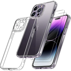 iPhone 14 Pro Max Kamera Koruma Şeffaf Kılıfı + 2 Adet Temperli Cam Ekran Koruyucu