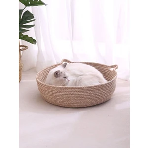 Karelim Home Kedi Köpek Sepeti Hasır Kedi Köpek Evi 40X7 Kedi Uyku Sepeti