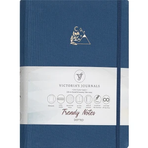 Victoria's Journals Canvas Gizli Spiralli Yaldızlı Sert Kapak Noktalı Defter, 16X22,5 Cm, Mavi