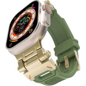 Apple Watch Ultra 2 Kordon Metal Bağlantılı Tokalı Silikon Kayış KRD108 Yeşil