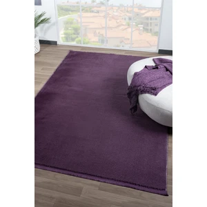 Linos Home Puffy Lila Düz Saçaklı Peluş Yumuşacık Yıkanabilir Kaymaz Taban Halı Salon Oturma Odası Korid