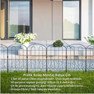 Dekoreatif Bahçe Çiti 33CM Tek Parça Model - 1 Siyah Hobi Bahçesi, Çiçek, Sebze, Mini Bahçe