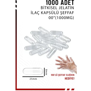 Bitkisel Boş Ilaç Kapsülü 00''(1000 Mg) Bitkisel Jelatin Şeffaf 1000 Adet