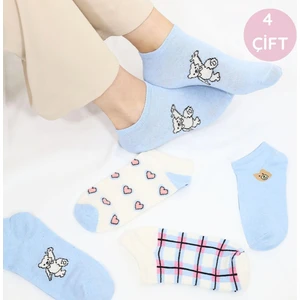 Kral Socks 4 Çift Kadın Çorap Trend Desenli Kısa Çorap