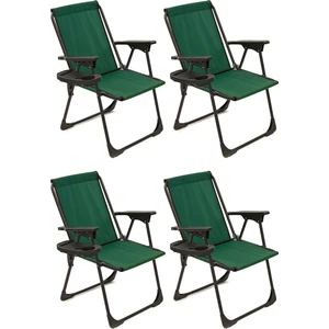 4 Adet Kamp Sandalyesi Katlanır Piknik Sandalye Oval Bardaklıklı Yeşil