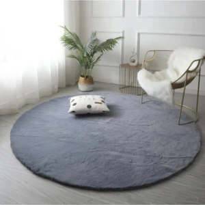 Saraz Halı Tavşan Tüyü Yuvarlak Peluş Antrasit