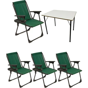 4 Adet Kamp Sandalyesi Katlanır Piknik Sandalye Oval Bardaklıklı Yeşil + MDF Masa