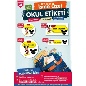 Tuğset Etiket Okul Etiketi Mickey Mouse Kalem Defter Etiketi Özel Isim Yazılabilen Etiket Seti - Isim ETIKETI-T560-OE31