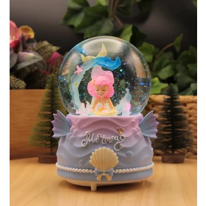 Hediye Biziz Deniz Kızı Işıklı ve Müzikli Kar Küresi Büyük Boy
