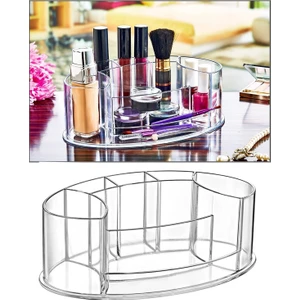 Bev Kitchen Oval Şekilli Şeffaf Makyaj Organizeri - Kozmetik Ürün Düzenleyici - Kalem Makyaj Organizer