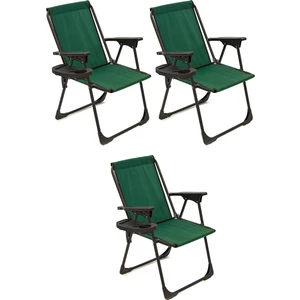 3 Adet Kamp Sandalyesi Katlanır Piknik Sandalye Oval Bardaklıklı Yeşil