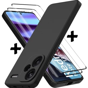 M.TK Moveteck Xiaomi Redmi Note 13 Pro+ Plus Kılıf Kamera Korumalı Yumuşak Mat Silikon + Ekran Koruyucu Nano 2'li Cam Set