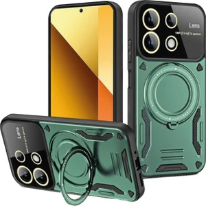 Xiaomi Redmi Note 13 4g Kılıf Magsafe Dönebilen Halkalı Standlı Kamera Lens Korumalı Gold Detaylı Military