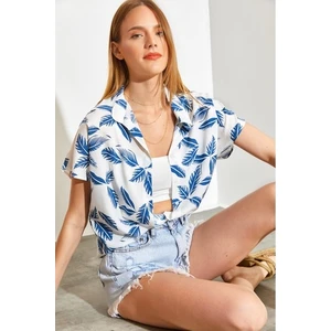 Kol Katlamalı Desenli Viskon Gömlek