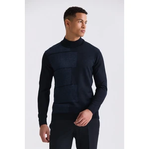 Lacivert Regular Fit Yarım Balıkçı Yaka Desenli Erkek Triko