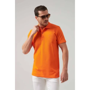 Regular Fit Turuncu Pike Dokulu %100 Pamuk Kıvrılmaz Polo Yaka Nakışlı T-shirt 4HC14ORT51000