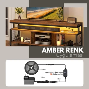 Amber LED 12V Yüksek Parlaklık 4040 Şerit LED Tak Çalıştır Hazır Set, 5 Metre Amber, Dokunmatik Aç-Kapa Dim edilebilir Anahtar ve Adaptör Dahil, Gizli Aydınlatma, Mutfak, Tezgah, Dolap İçi ve Ayna İçin