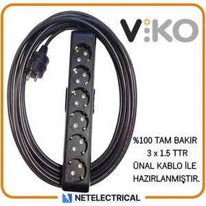 Multi-Let Siyah 6'lı 10 Metre Topraklı Çocuk Korumalı Kablolu Grup Priz