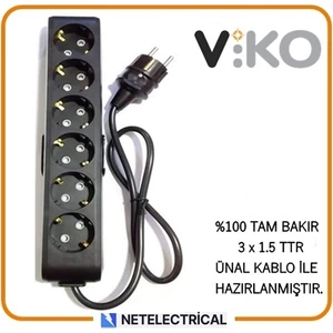 Multi-Let Siyah 6'lı 5 Metre Topraklı Çocuk Korumalı Kablolu Grup Priz