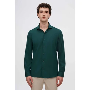 Slim Fit Koyu Yeşil Italyan Yaka Armürlü Uzun Kollu Kolay Ütülenebilir Nefes Alan Dört Mevs 2HF02ORT3185