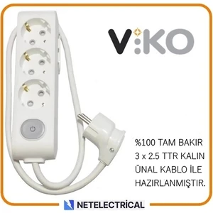 Multi-Let 3'lü 2 Metre Anahtarlı Topraklı Çocuk Korumalı Grup Priz (3x2.5 Ttr Tam Bakır Kalın Kablolu)