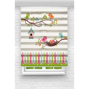 Akel Collection Çocuk Odası - Renkli Kuşlar ve Çitler Baskılı Zebra PERDE01