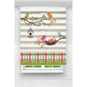 Akel Collection Çocuk Odası - Renkli Kuşlar ve Çitler Baskılı Zebra PERDE01