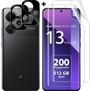 MTK Moveteck Xiaomi Redmi Note 13 Pro+ Plus 5g Kamera Lens Koruma Camı ve Nano Esnek Ekran Camı 2'li Set (Birer Adet)