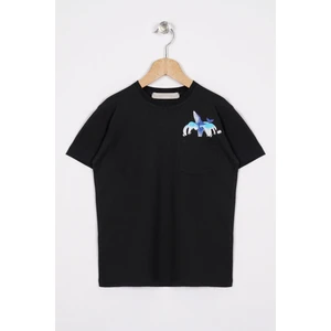 Bisiklet Yaka Kısa Kol Balına Baskılı Siyah Renk Erkek Çocuk Tshirt