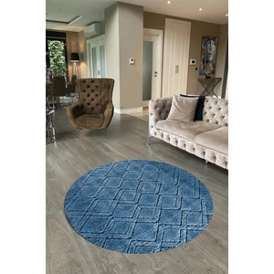 Napoli Home Dijital Baskılı Kaymaz Taban Yıkanabilir Sade Yuvarlak Mutfak Salon Halısı, N-Y-Sade-05-Mavi,
