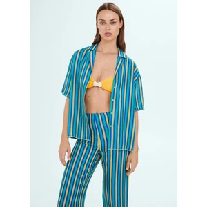 Çok Renkli Çizgili Keten Gömlek