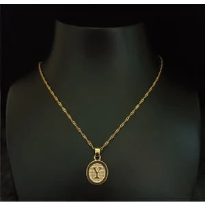 Altın Kaplama Kadın Y Harfi Zincir Kolye 50 cm