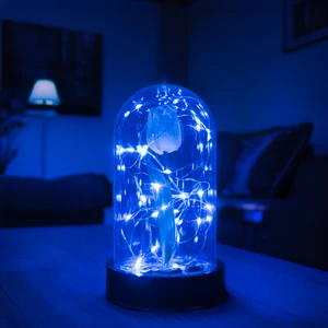 Sevgiliye Hediye Beyaz Lale Mavi Peri Ledli Fanus Lamba Usb'li Yapay Çiçek Dekoratif Aydınlatma Hediyelik