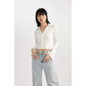 Coool Fitted Uzun Kollu Crop Beyaz Gömlek	 A0012AX24SP