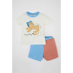 Erkek Bebek Renk Bloklu Penye Kısa Kollu Şortlu Pijama Takımı C3523A524HS