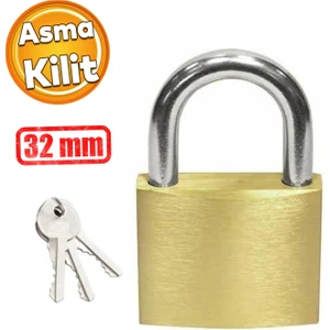 Asma Kilit Sarı 32 mm 3 Anahtarlı Halka Kapı Sandık Kutu Kilidi Tosba Kilit