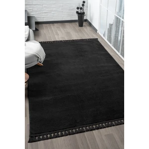 Linos Home Puffy Antrasit Örgü Saçaklı Peluş Yumuşacık Yıkanabilir Kaymaz Taban Halı Salon Oturma Odası
