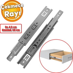 Bilyalı Dolap Çekmece Rayı Metal En 4.3 cm Uzunluk 50 cm Gardrop Mutfak Dolabı